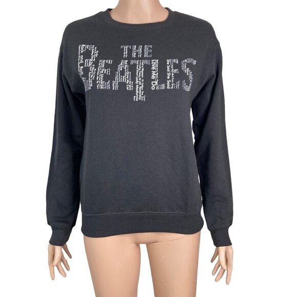 The Beatles Sweat Shirt Womens XS Black White Spell out Stretch - Picture 6 of 8